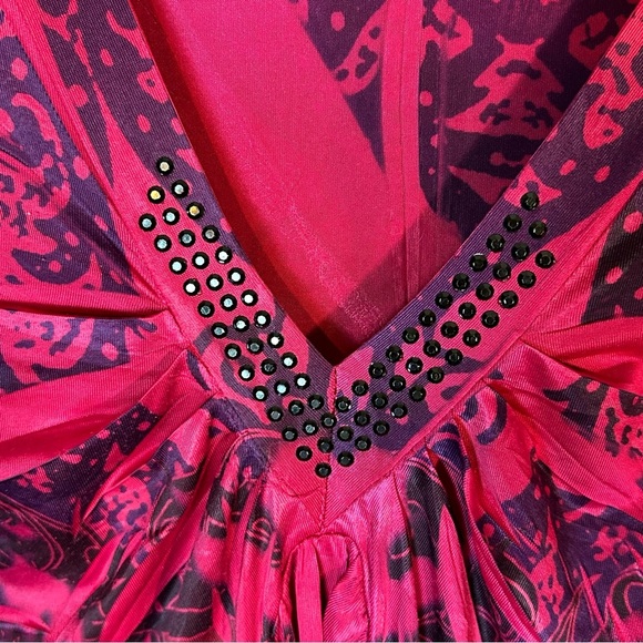 Energie One World Wear Size 2X Babydoll Boho 90's Y2K Beaded V-Neck Flowy Top - Picture 7 of 11